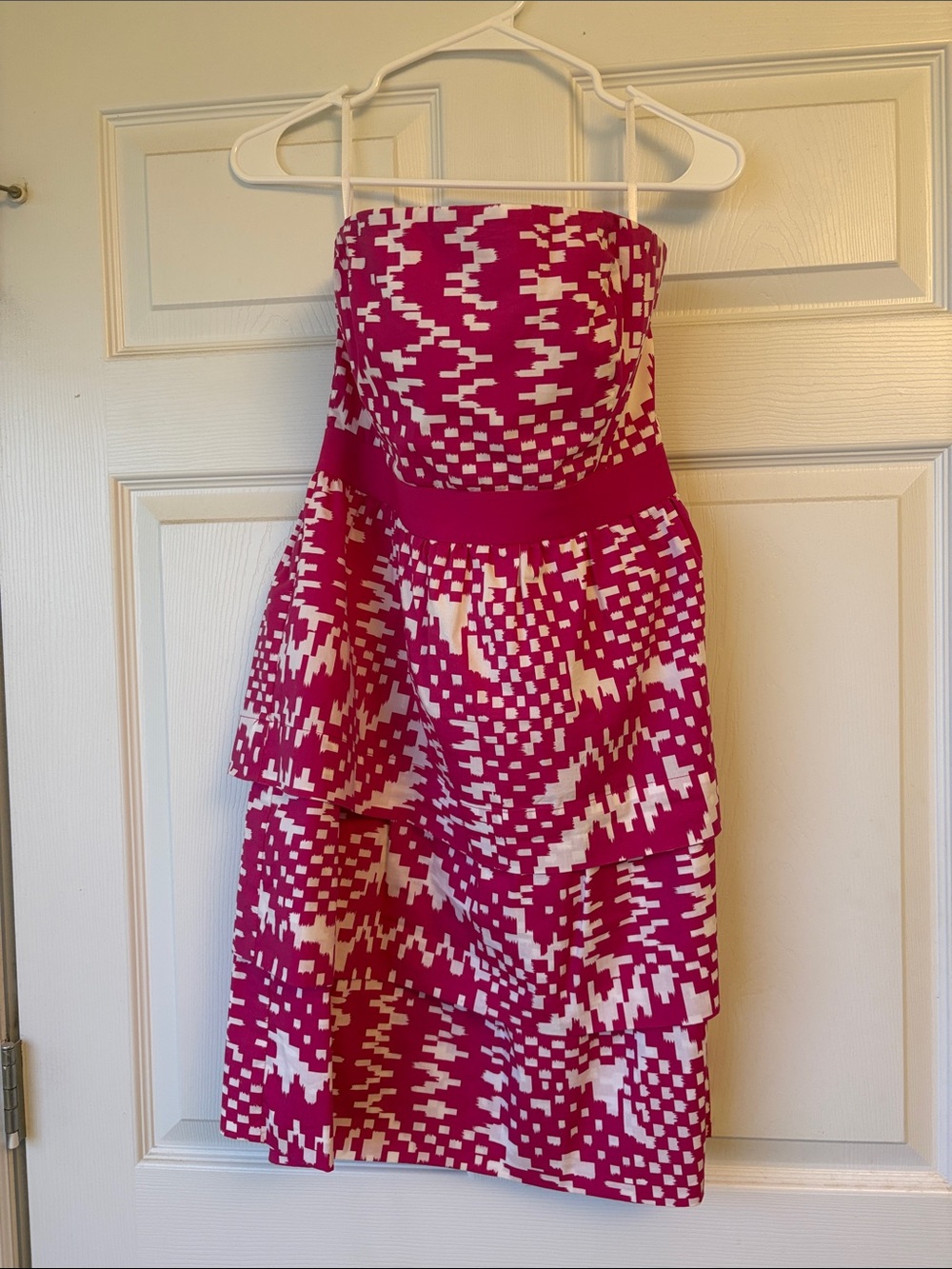 Banana Republic Pink and White Strapless A-Line Dress